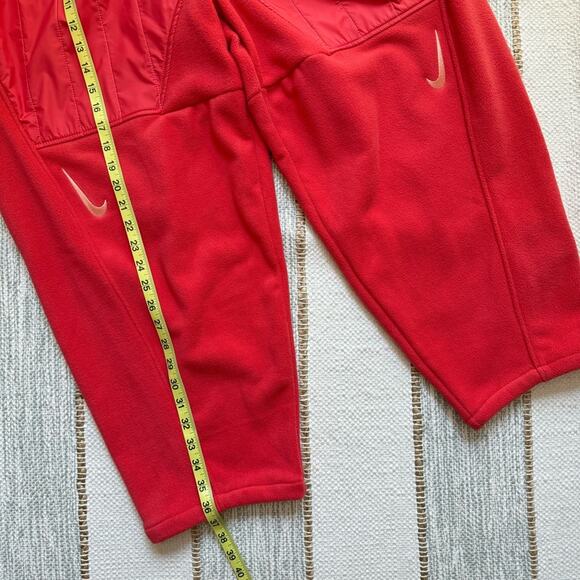 Nike Women’s Swoosh Loose Fit Red Orange Plush Fleece Barrel Leg Pants Size XL - Picture 4 of 12